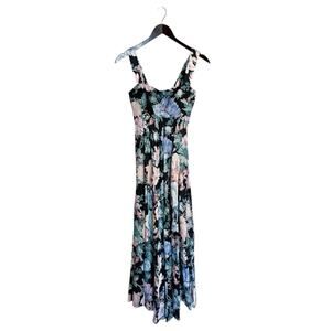 Zimmermann Blue Multi Floral Print Linen Sleeveless Maxi Dress Size 1